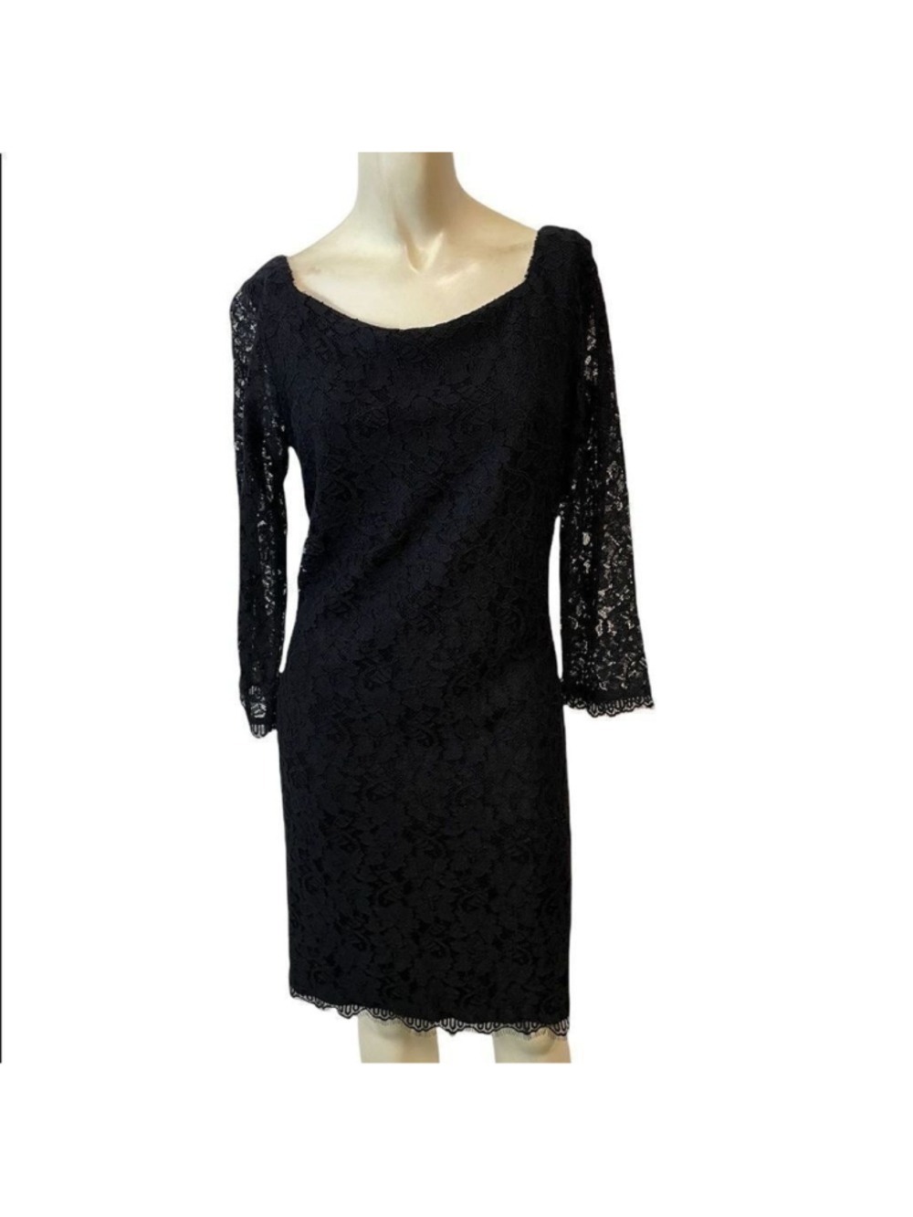 Diane Von Furstenberg Black Lace Zip Back Dress 8 Fits 6